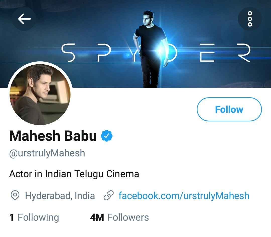 Mahesh Babu Reached 4 Million Followers in Twitter