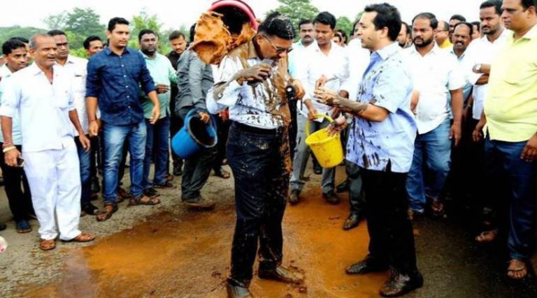 Congress MLA Nitesh Rane arrested for mud attack on a govt official.