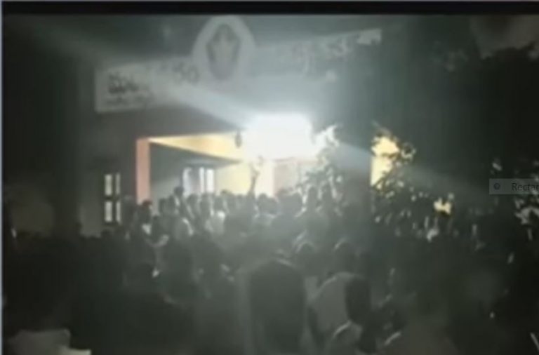 Janasena MLA protest at the police station for slandering him