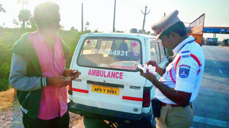 The traffic police caught an ambulance driver
