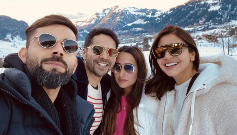 Kohli And Anushka Pose With Varun Dhawan And Natasha Dalal