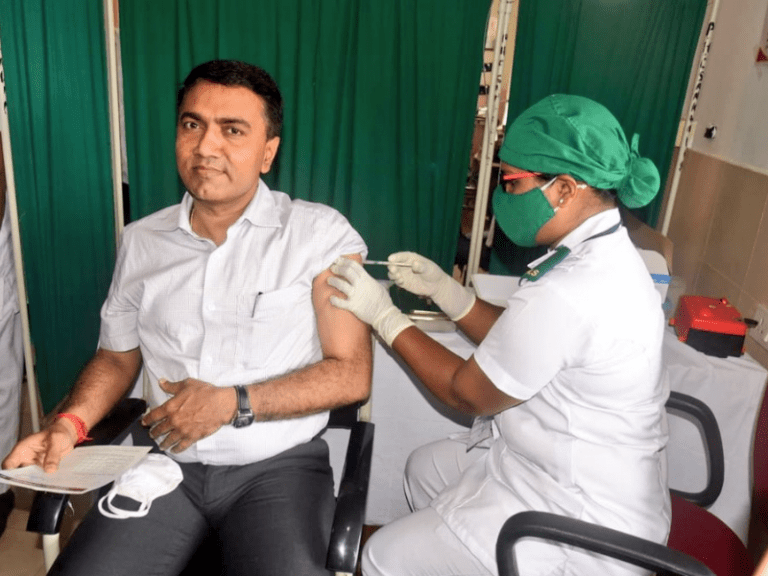 Goa CM Pramod Sawant takes first jab of Covid-19 vaccine