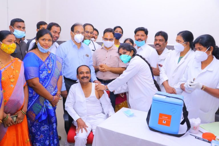 Telangana Health Minister Eatala_Rajender takes first dose of COVID vaccine