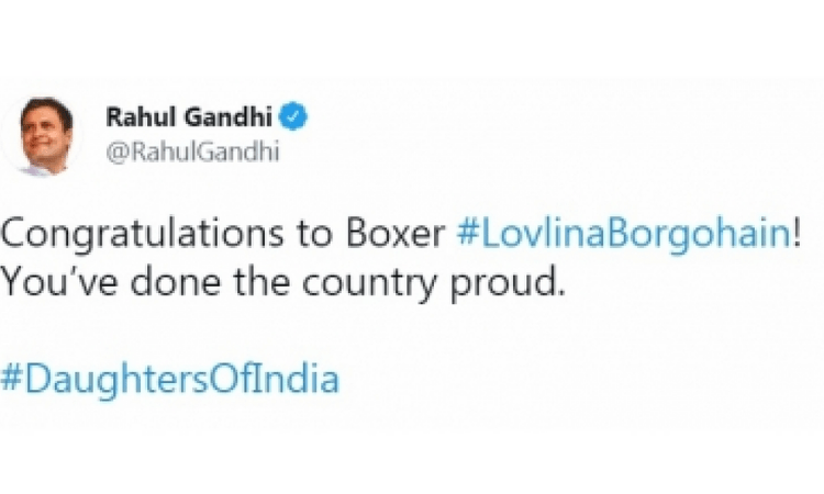 Rahul congratulates Lovlina on winning bronze medal