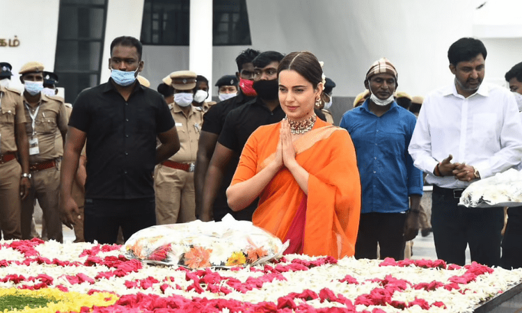 Ahead of ‘Thalaivii’ release, Kangana visits Jayalalithaa’s memorial