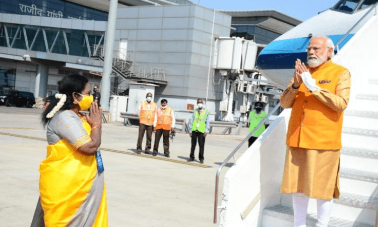 PM Modi reaches Hyderabad, Telangana CM stays away