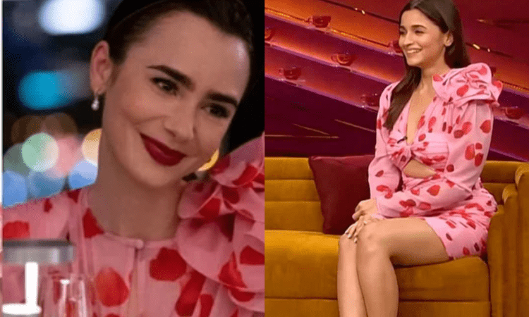 Emily in Paris Season 3: Lily Collins Spotted Wearing Pink and Red Flower  Petal Dress Similar to Alia Bhatt's on Koffee With Karan