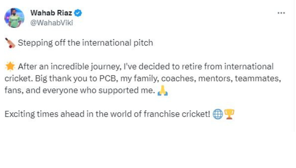 Wahab Riaz states his retirement from international cricket