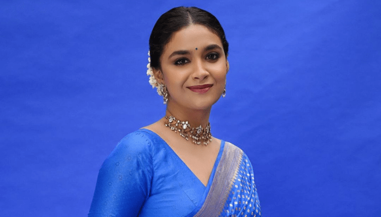 Keerthy Suresh Saree Pics | Dazzles in Blue