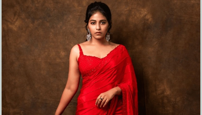 Anjali Stuns in a Vibrant Red Saree, Radiating Elegance and Grace.
