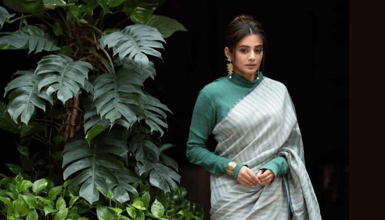 Priyamani Dazzles in a Beautiful Combination of Green and White Saree