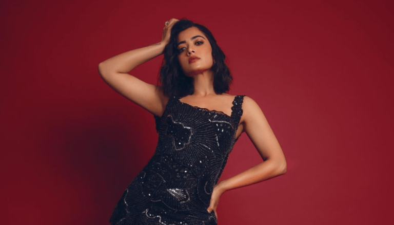 Rashmika Mandanna commands attention in a bold and trendy black look.